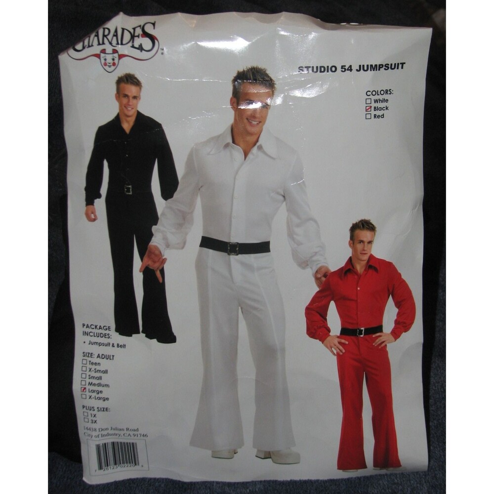Charades Black Bell Bottom Jumpsuit Men's Size Large Costume 70's Era NO Belt - Picture 2 of 4